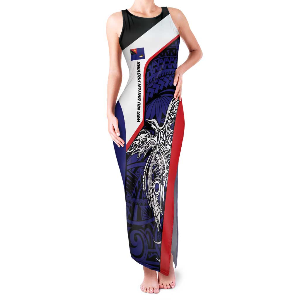 Personalised PNG West New Britain Province Family Matching Tank Maxi Dress and Hawaiian Shirt Bird of Paradise Tattoo Flag Motif LT9 Mom's Dress Blue - Polynesian Pride