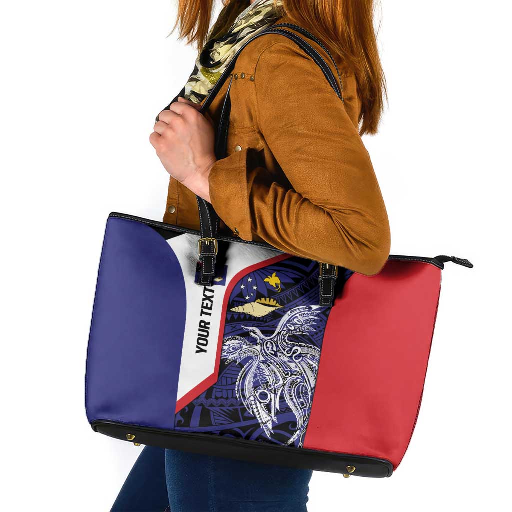 Personalised PNG West New Britain Province Leather Tote Bag Bird of Paradise Tattoo Flag Motif - Polynesian Pride