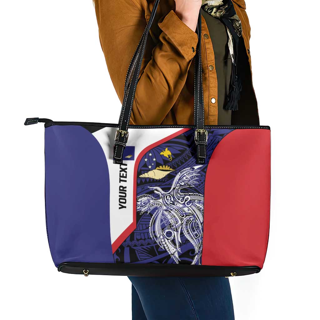 Personalised PNG West New Britain Province Leather Tote Bag Bird of Paradise Tattoo Flag Motif - Polynesian Pride