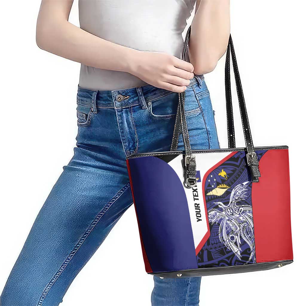 Personalised PNG West New Britain Province Leather Tote Bag Bird of Paradise Tattoo Flag Motif - Polynesian Pride