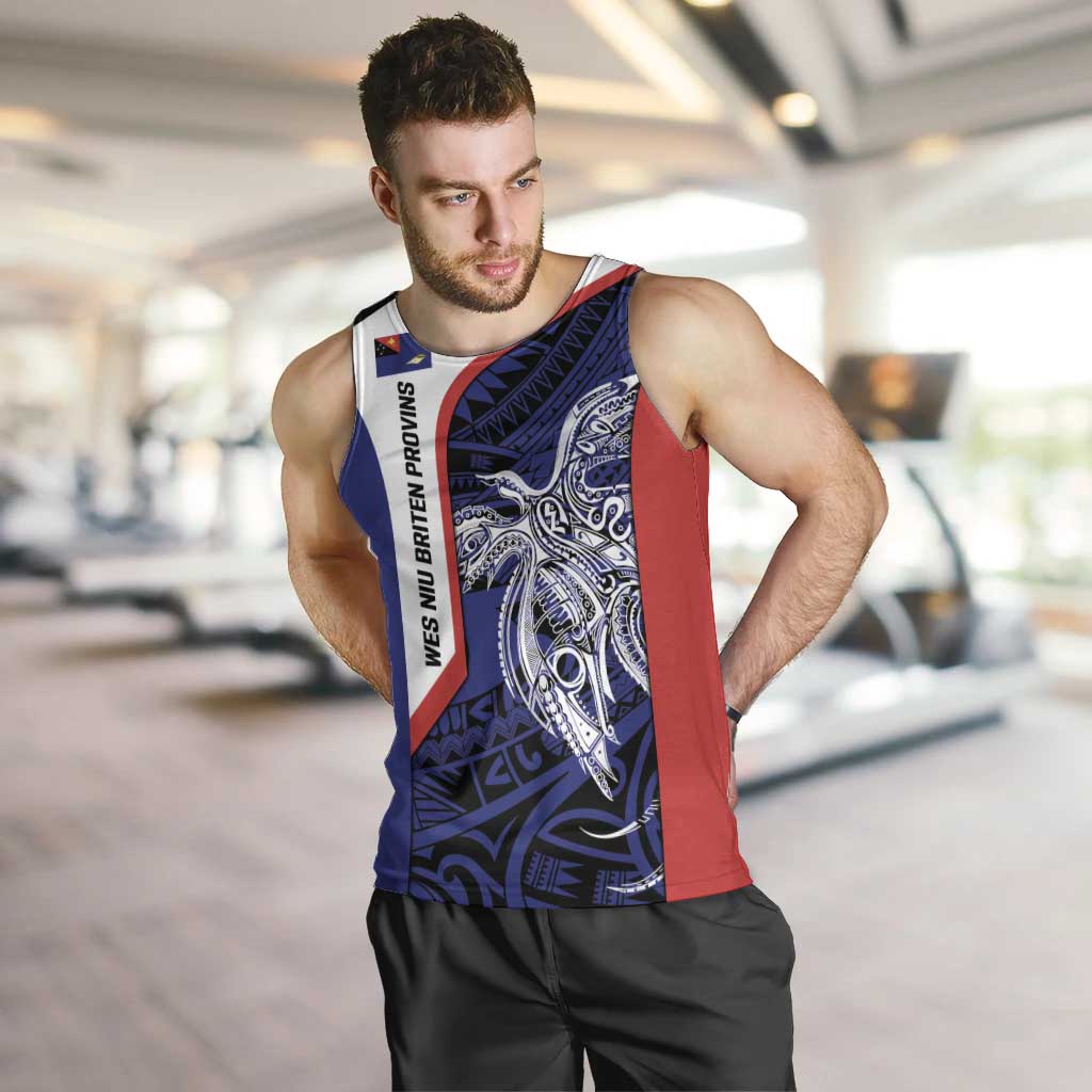 Personalised PNG West New Britain Province Men Tank Top Bird of Paradise Tattoo Flag Motif LT9 Blue - Polynesian Pride