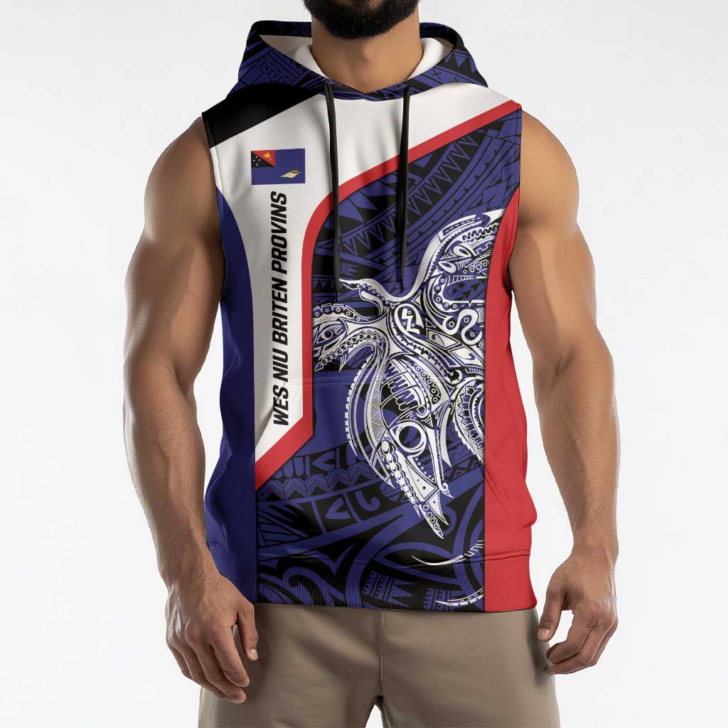 Personalised PNG West New Britain Province Sleeveless Hoodie Bird of Paradise Tattoo Flag Motif - Polynesian Pride
