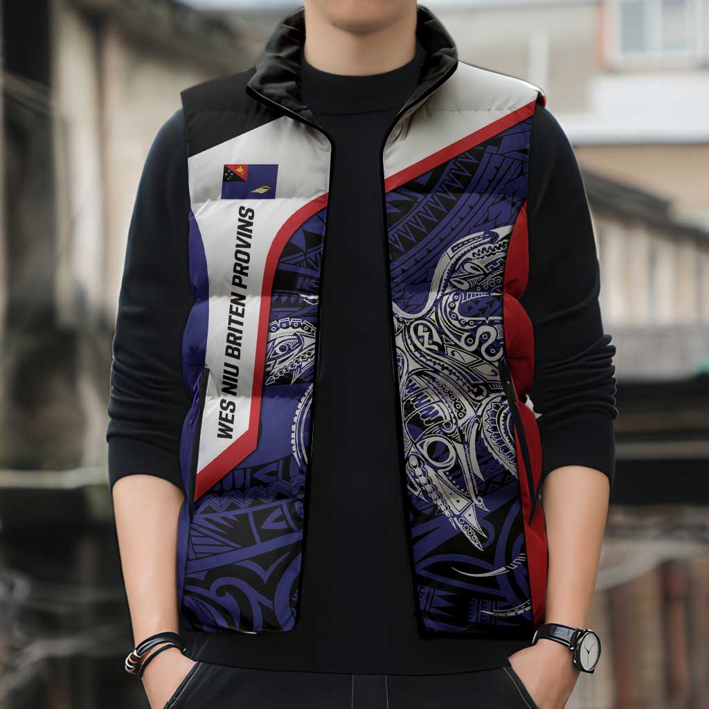 Personalised PNG West New Britain Province Sleeveless Puffer Jacket Bird of Paradise Tattoo Flag Motif - Polynesian Pride
