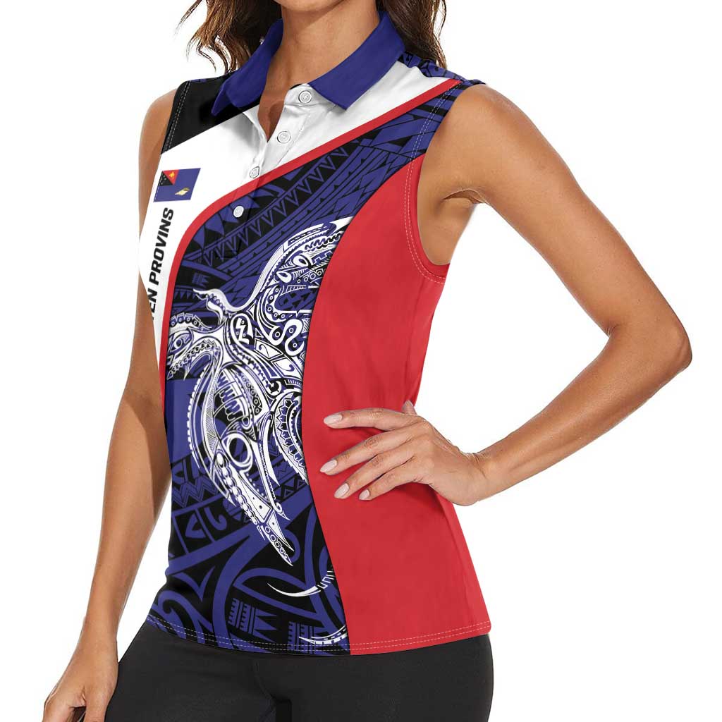 Personalised PNG West New Britain Province Women Sleeveless Polo Shirt Bird of Paradise Tattoo Flag Motif - Polynesian Pride