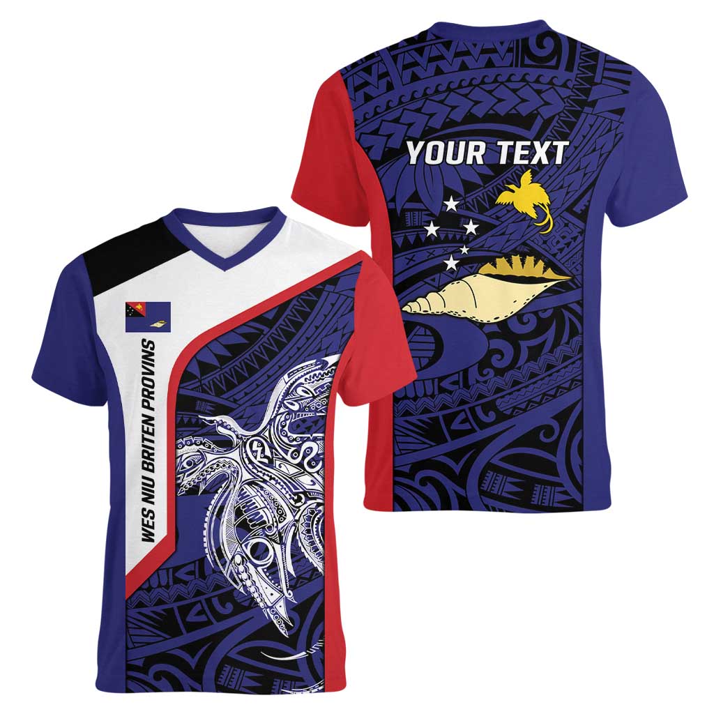 Personalised PNG West New Britain Province Women V-Neck T-Shirt Bird of Paradise Tattoo Flag Motif - Polynesian Pride