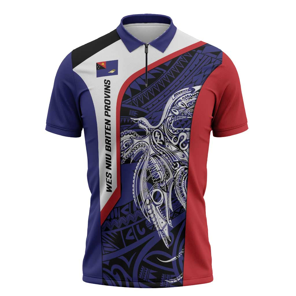 Personalised PNG West New Britain Province Zipper Polo Shirt Bird of Paradise Tattoo Flag Motif - Polynesian Pride
