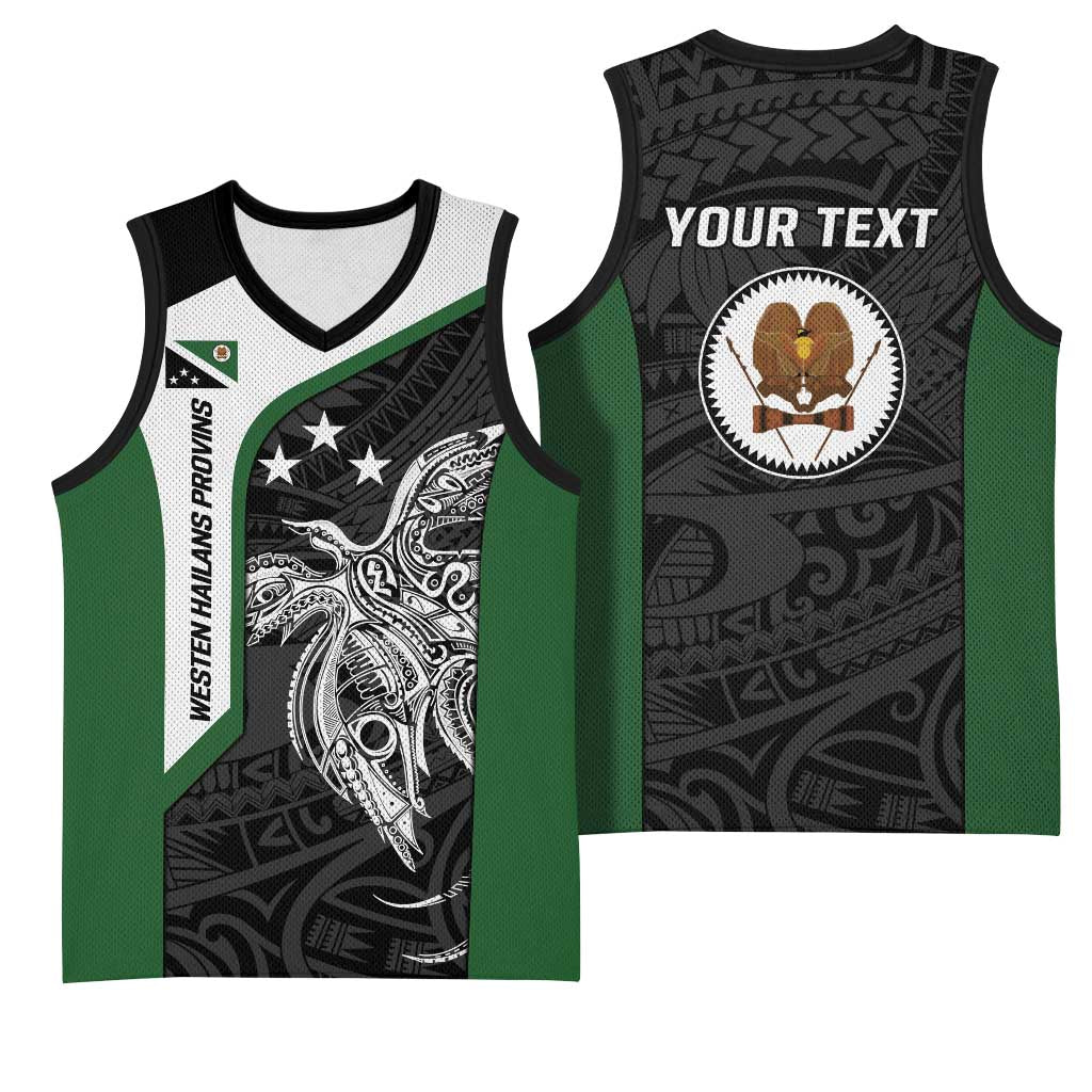 Personalised PNG Western Highlands Province Basketball Jersey Bird of Paradise Tattoo Flag Motif - Polynesian Pride
