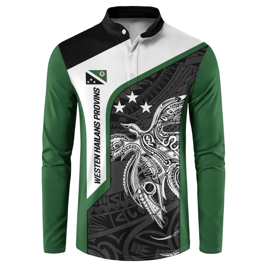 Personalised PNG Western Highlands Province Button Sweatshirt Bird of Paradise Tattoo Flag Motif LT9 Green - Polynesian Pride