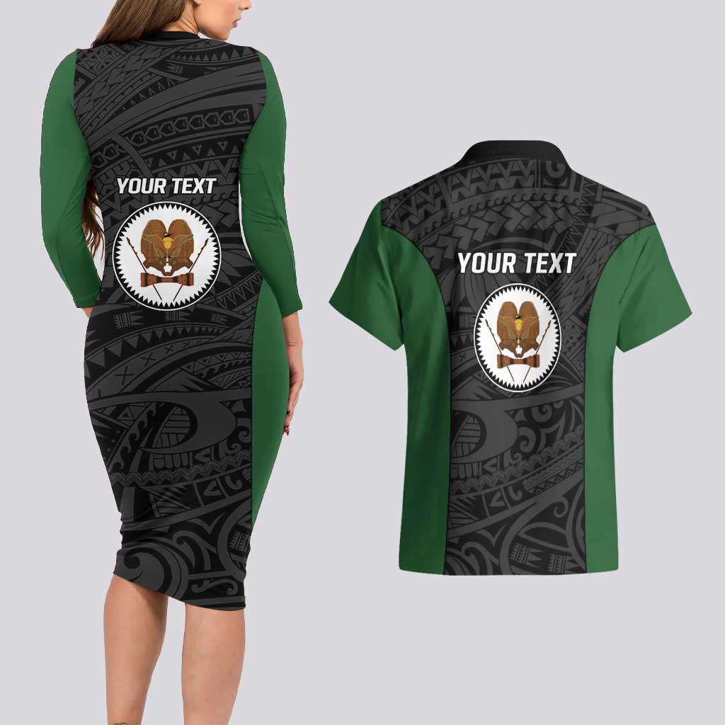 Personalised PNG Western Highlands Province Couples Matching Long Sleeve Bodycon Dress and Hawaiian Shirt Bird of Paradise Tattoo Flag Motif LT9 - Polynesian Pride