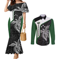 Personalised PNG Western Highlands Province Couples Matching Mermaid Dress and Long Sleeve Button Shirt Bird of Paradise Tattoo Flag Motif LT9 Green - Polynesian Pride