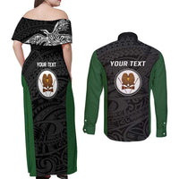 Personalised PNG Western Highlands Province Couples Matching Off Shoulder Maxi Dress and Long Sleeve Button Shirt Bird of Paradise Tattoo Flag Motif LT9 - Polynesian Pride