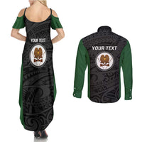 Personalised PNG Western Highlands Province Couples Matching Summer Maxi Dress and Long Sleeve Button Shirt Bird of Paradise Tattoo Flag Motif LT9 - Polynesian Pride