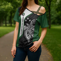 Personalised PNG Western Highlands Province Cross Shoulder Shirt Bird of Paradise Tattoo Flag Motif - Polynesian Pride
