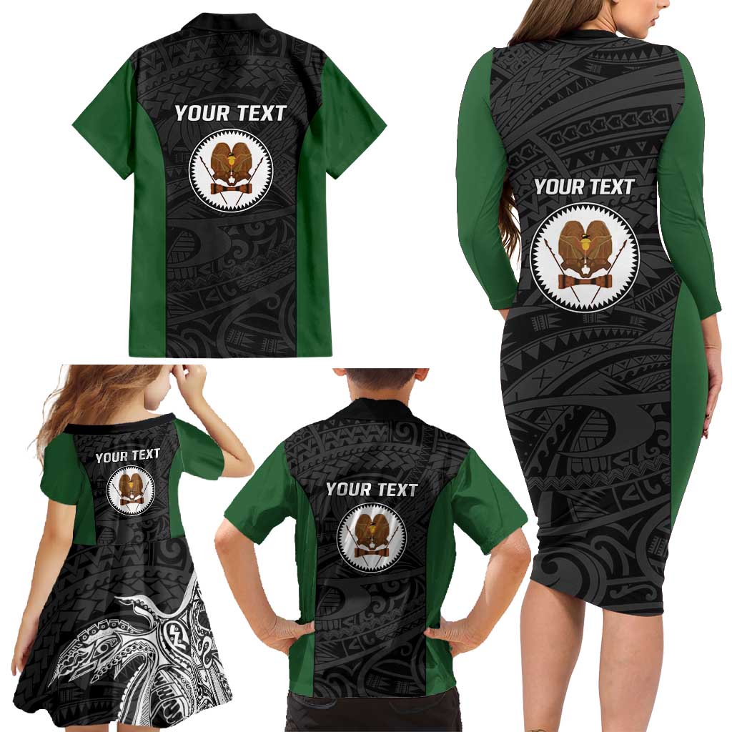 Personalised PNG Western Highlands Province Family Matching Long Sleeve Bodycon Dress and Hawaiian Shirt Bird of Paradise Tattoo Flag Motif LT9 - Polynesian Pride