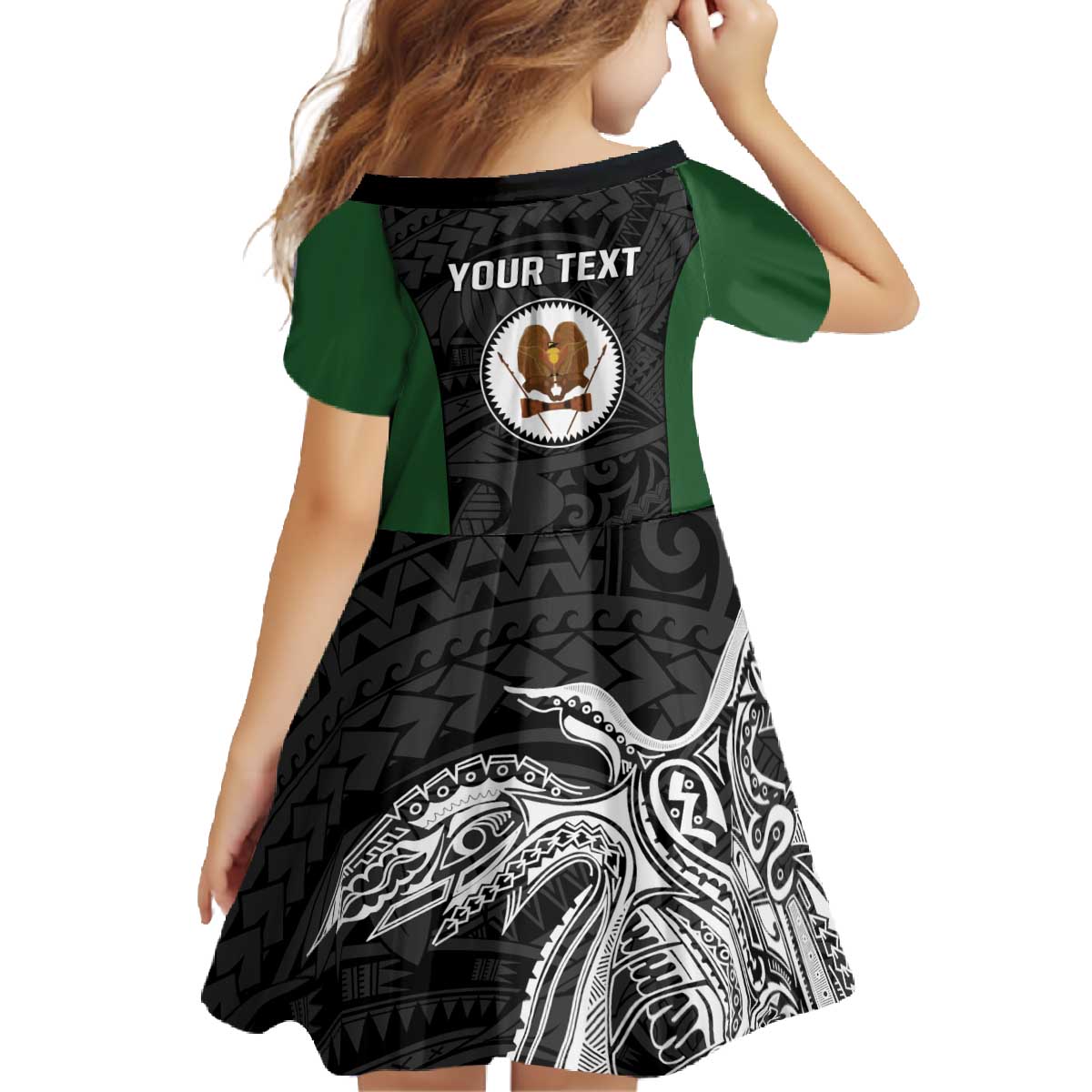 Personalised PNG Western Highlands Province Family Matching Off The Shoulder Long Sleeve Dress and Hawaiian Shirt Bird of Paradise Tattoo Flag Motif LT9 - Polynesian Pride