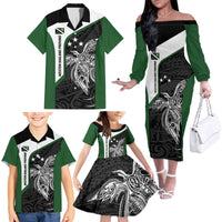 Personalised PNG Western Highlands Province Family Matching Off The Shoulder Long Sleeve Dress and Hawaiian Shirt Bird of Paradise Tattoo Flag Motif LT9 - Polynesian Pride