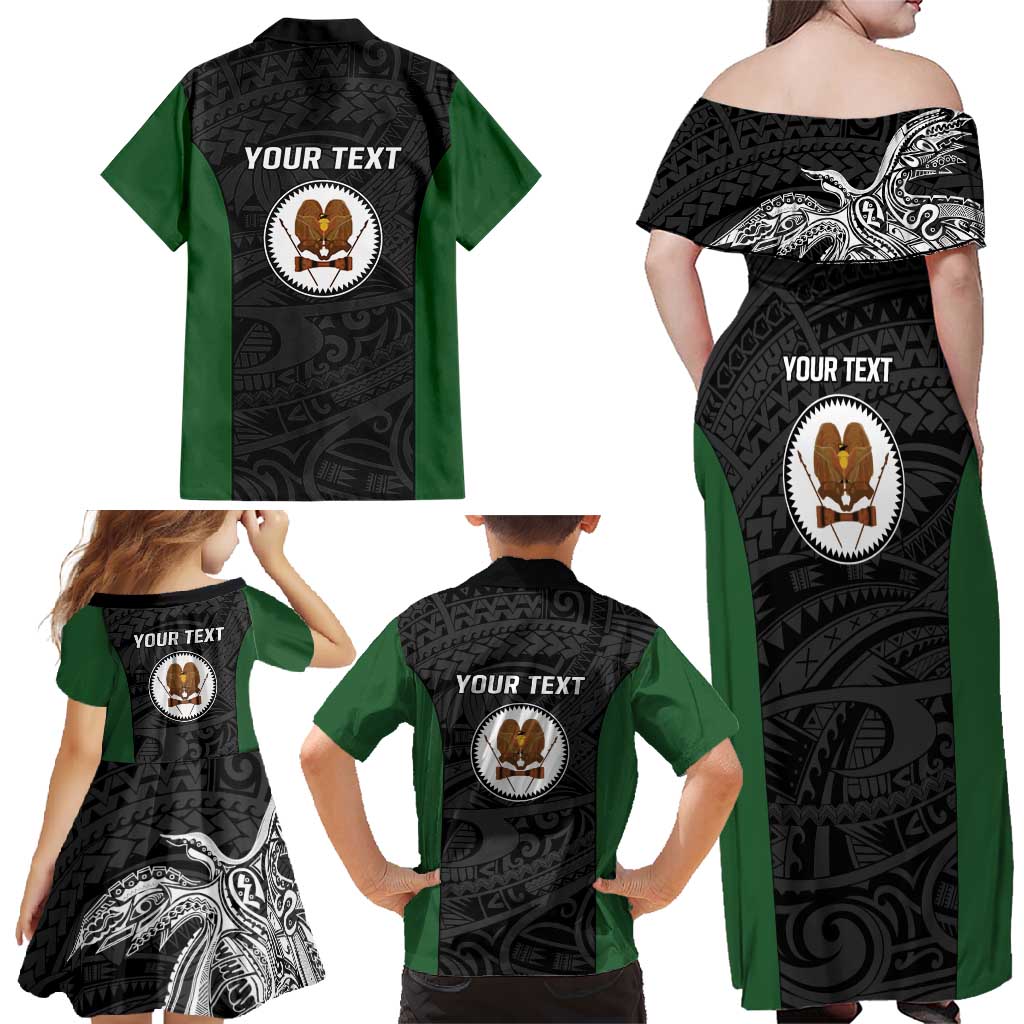 Personalised PNG Western Highlands Province Family Matching Off Shoulder Maxi Dress and Hawaiian Shirt Bird of Paradise Tattoo Flag Motif LT9 - Polynesian Pride