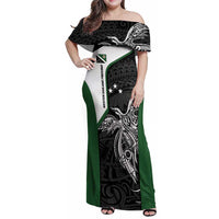 Personalised PNG Western Highlands Province Family Matching Off Shoulder Maxi Dress and Hawaiian Shirt Bird of Paradise Tattoo Flag Motif LT9 Mom's Dress Green - Polynesian Pride