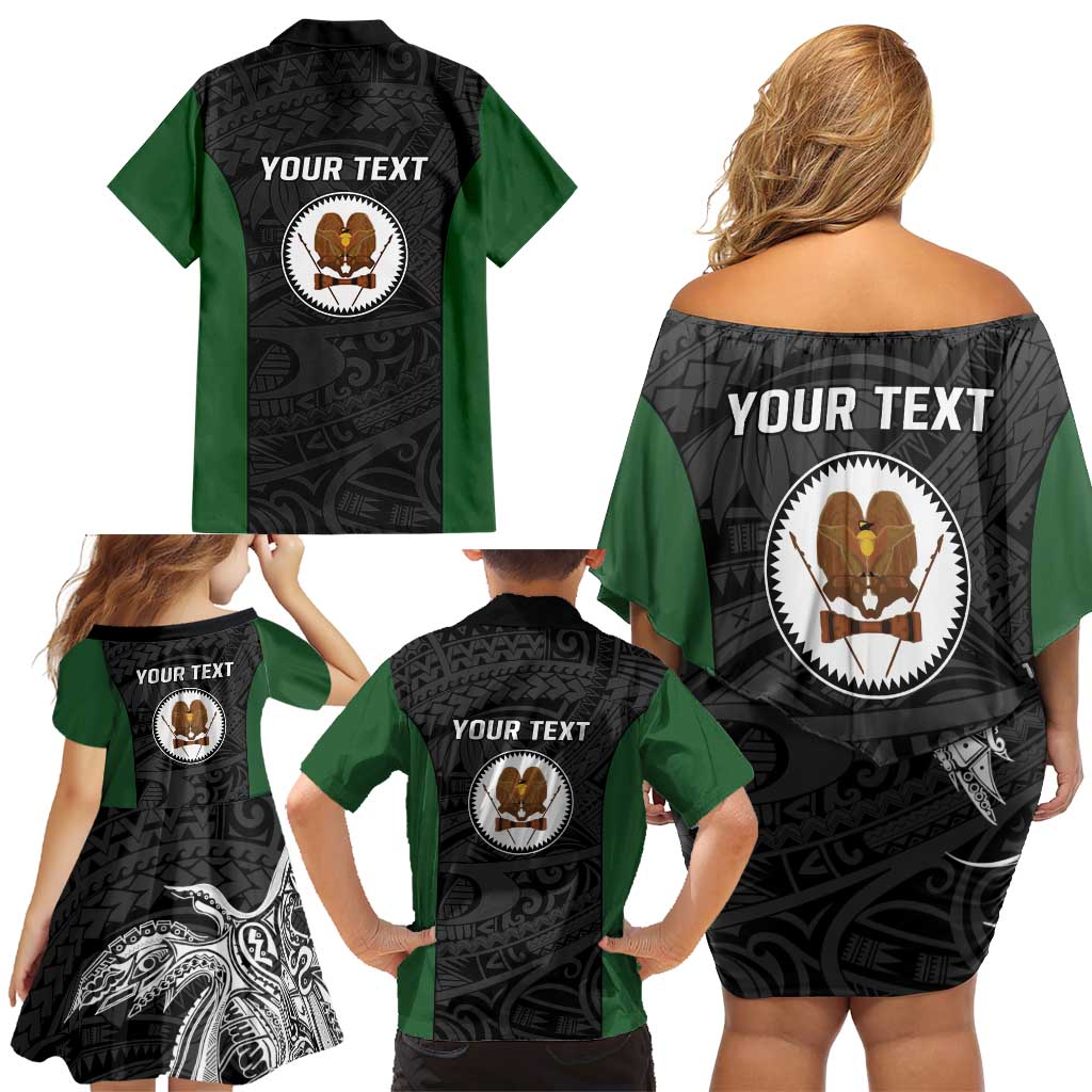 Personalised PNG Western Highlands Province Family Matching Off Shoulder Short Dress and Hawaiian Shirt Bird of Paradise Tattoo Flag Motif LT9 - Polynesian Pride