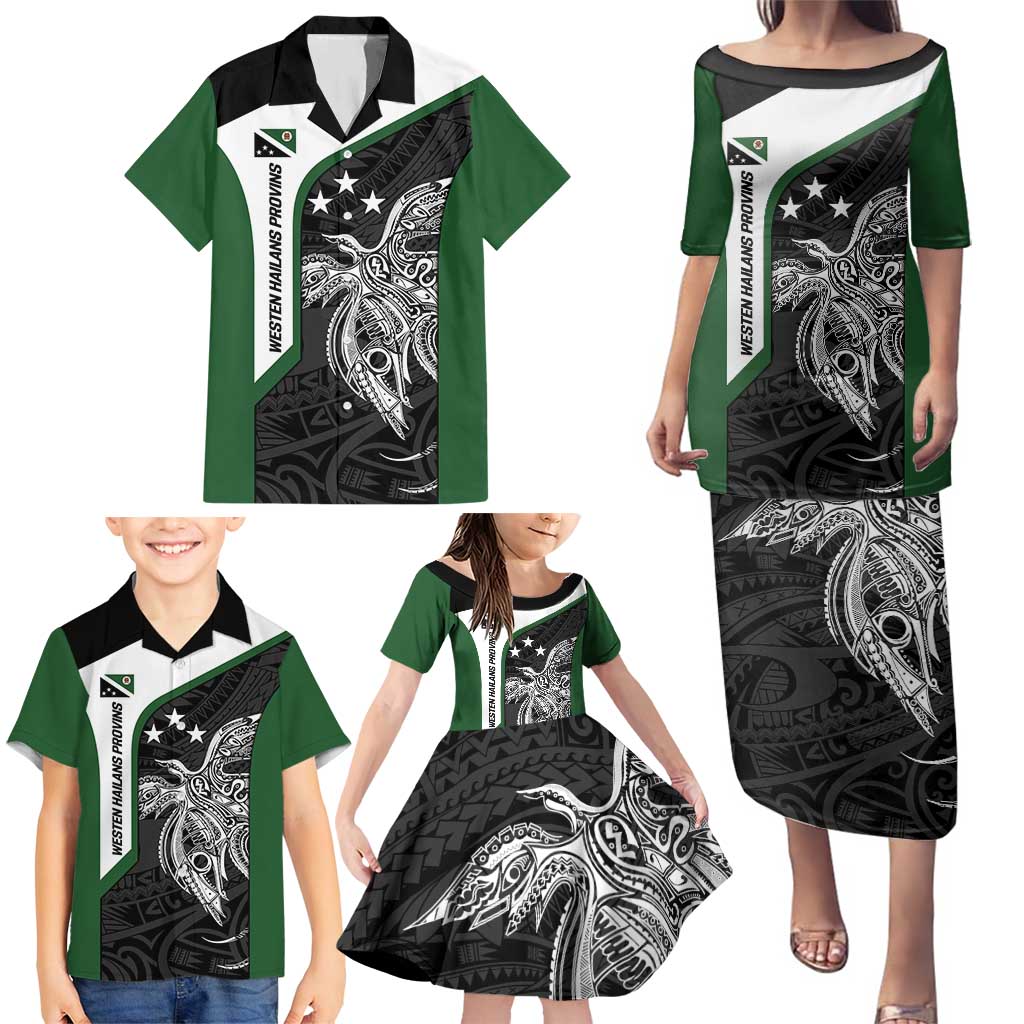 Personalised PNG Western Highlands Province Family Matching Puletasi and Hawaiian Shirt Bird of Paradise Tattoo Flag Motif LT9 - Polynesian Pride