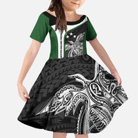 Personalised PNG Western Highlands Province Family Matching Summer Maxi Dress and Hawaiian Shirt Bird of Paradise Tattoo Flag Motif LT9 Daughter's Dress Green - Polynesian Pride