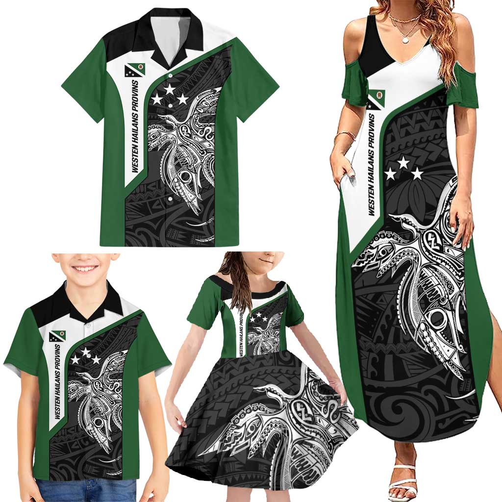 Personalised PNG Western Highlands Province Family Matching Summer Maxi Dress and Hawaiian Shirt Bird of Paradise Tattoo Flag Motif LT9 - Polynesian Pride