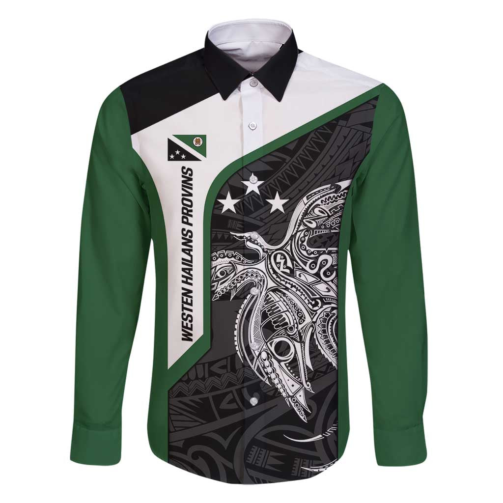 Personalised PNG Western Highlands Province Family Matching Tank Maxi Dress and Hawaiian Shirt Bird of Paradise Tattoo Flag Motif LT9 Dad's Shirt - Long Sleeve Green - Polynesian Pride