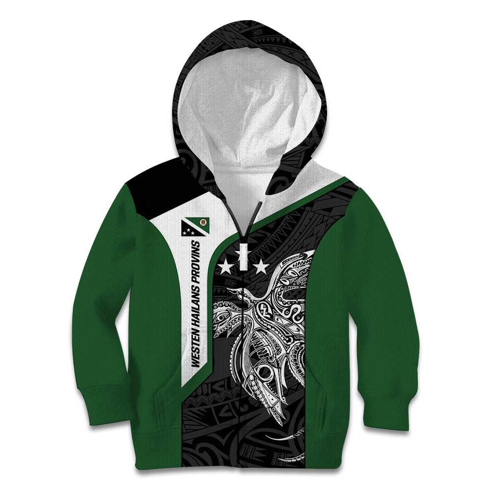Personalised PNG Western Highlands Province Kid Hoodie Bird of Paradise Tattoo Flag Motif - Polynesian Pride