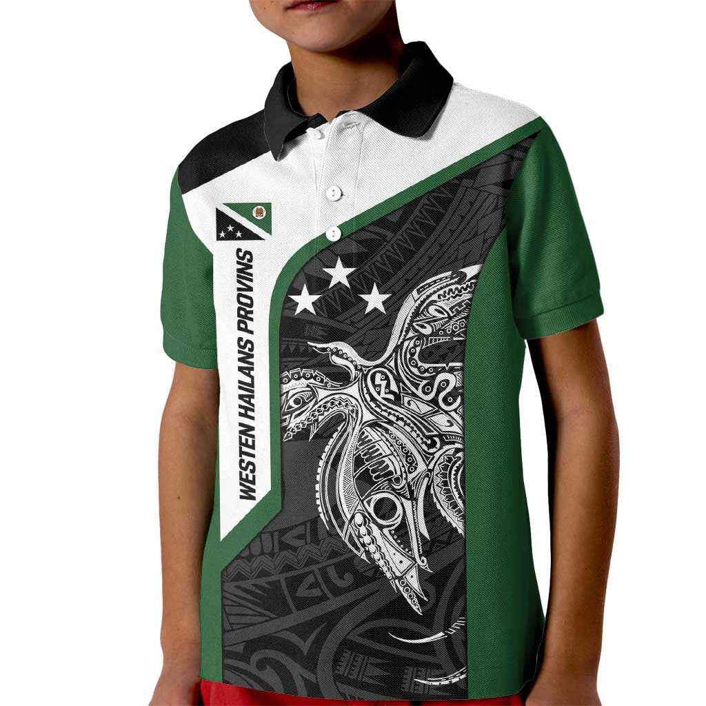 Personalised PNG Western Highlands Province Kid Polo Shirt Bird of Paradise Tattoo Flag Motif - Polynesian Pride