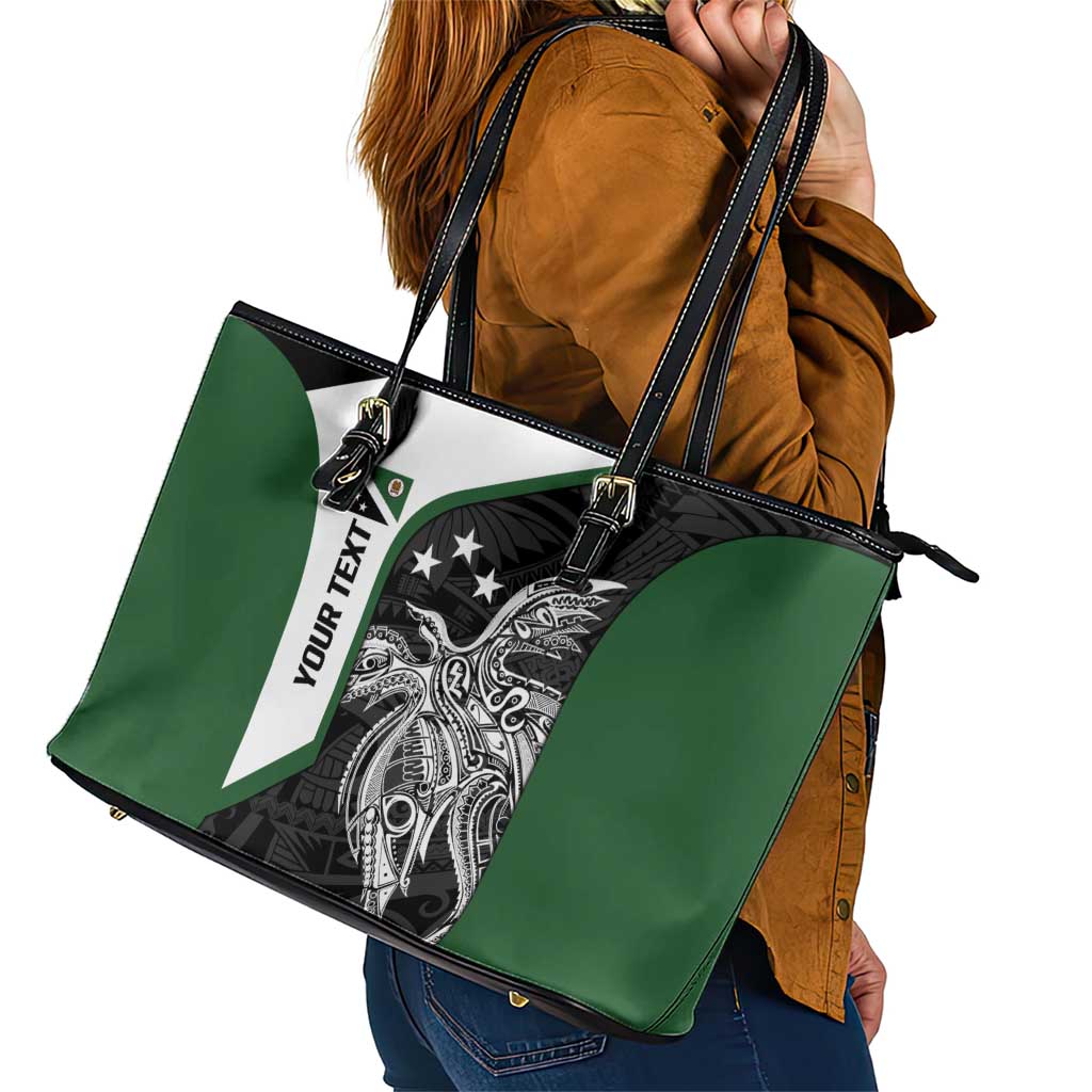 Personalised PNG Western Highlands Province Leather Tote Bag Bird of Paradise Tattoo Flag Motif - Polynesian Pride