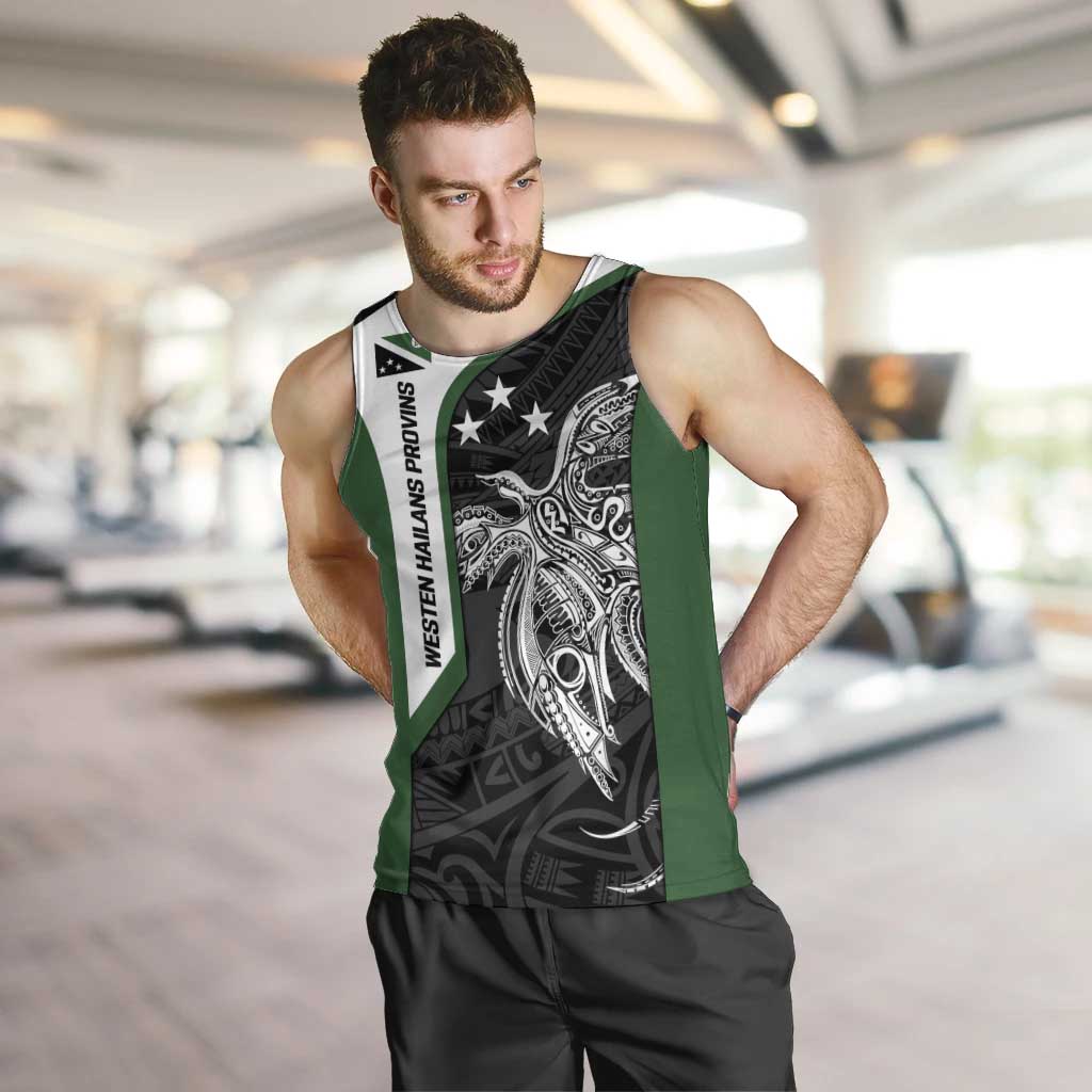 Personalised PNG Western Highlands Province Men Tank Top Bird of Paradise Tattoo Flag Motif LT9 Green - Polynesian Pride