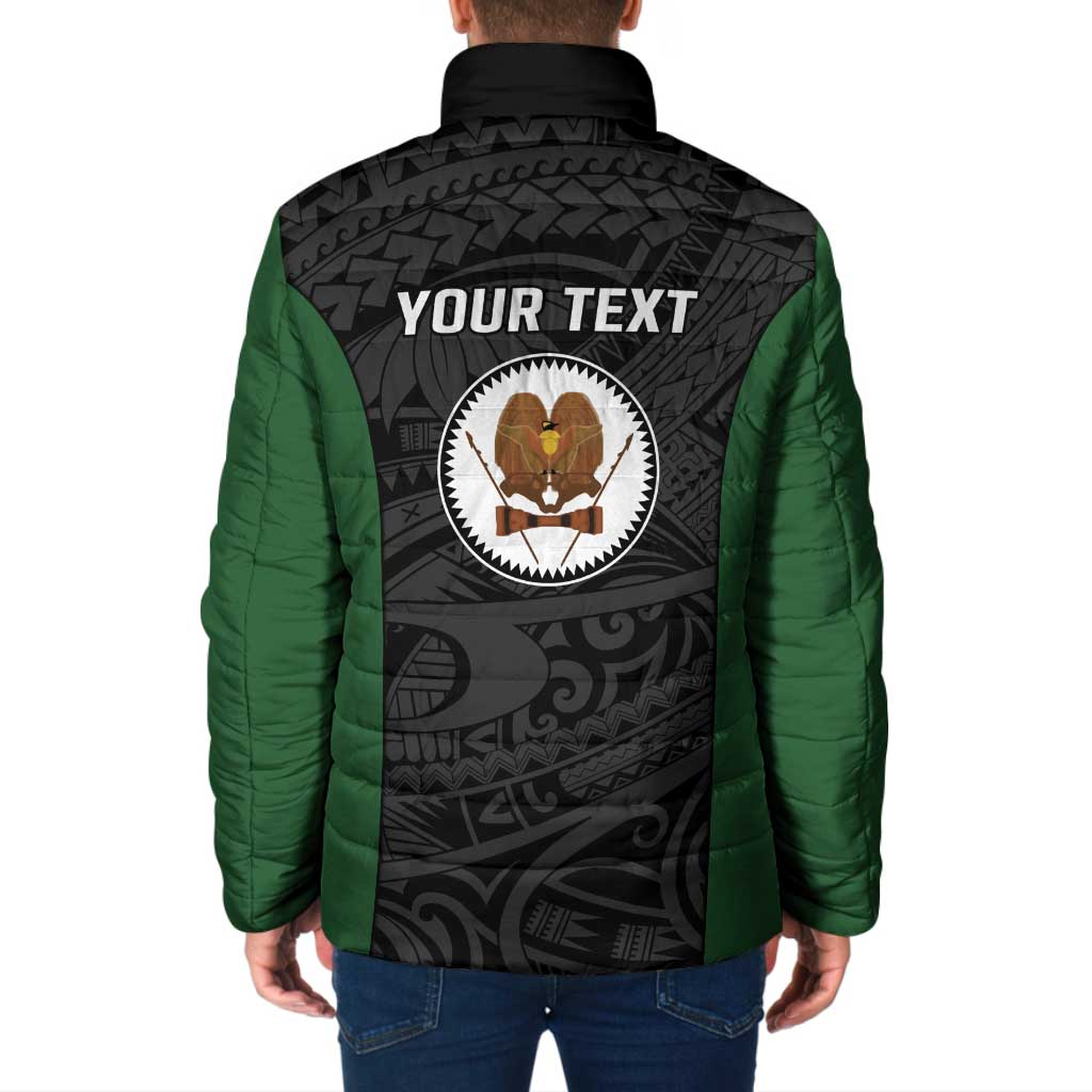 Personalised PNG Western Highlands Province Padded Jacket Bird of Paradise Tattoo Flag Motif - Polynesian Pride