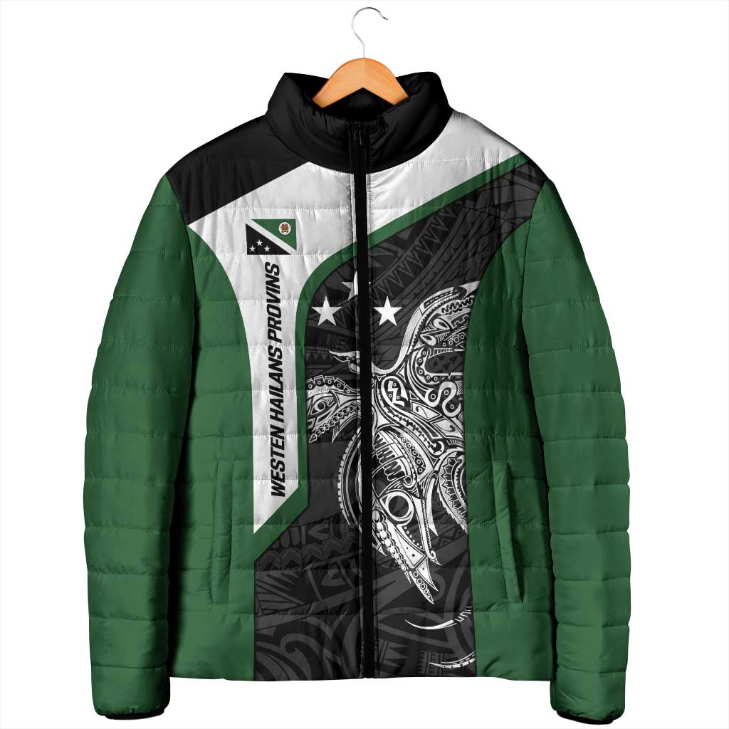 Personalised PNG Western Highlands Province Padded Jacket Bird of Paradise Tattoo Flag Motif - Polynesian Pride