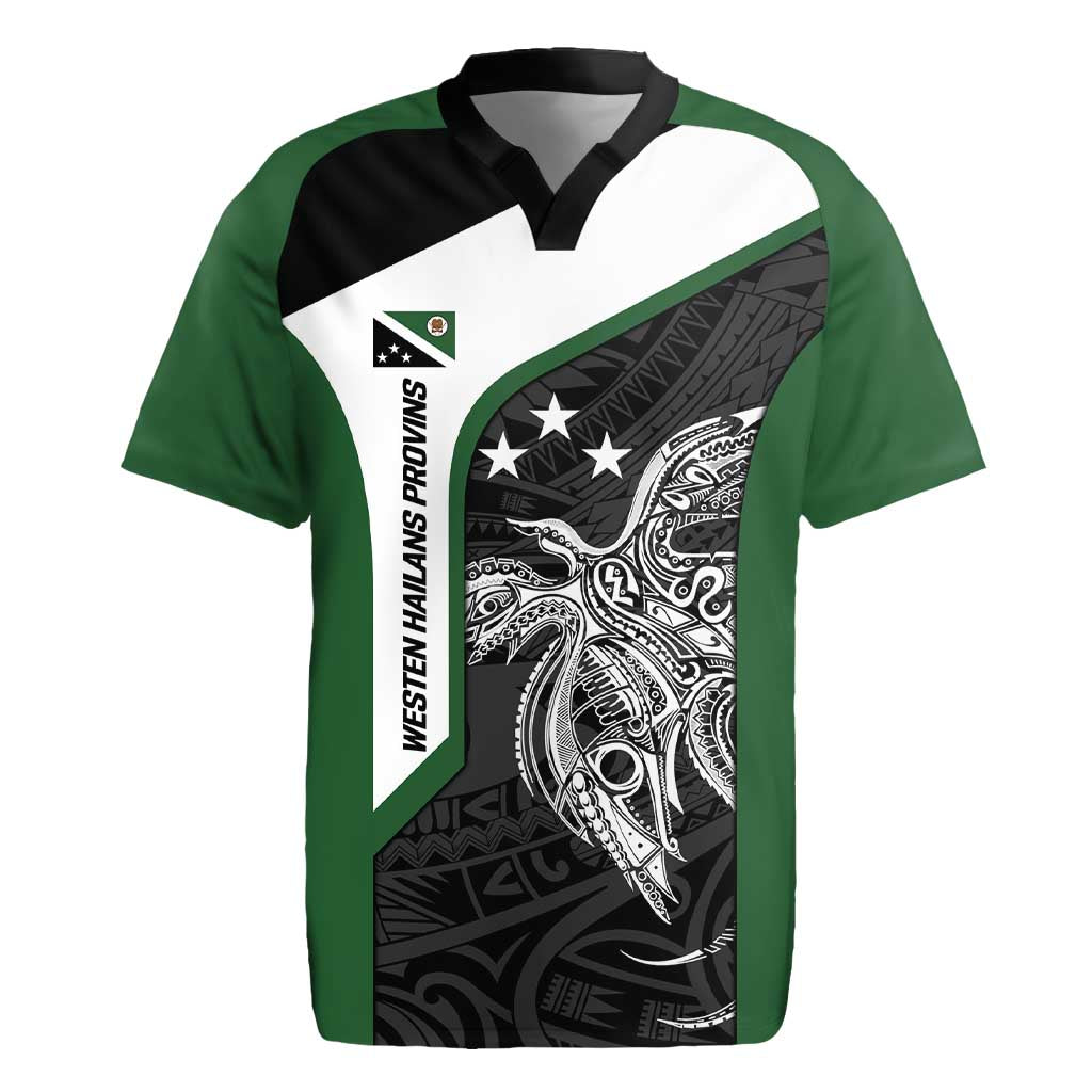 Personalised PNG Western Highlands Province Rugby Jersey Bird of Paradise Tattoo Flag Motif - Polynesian Pride
