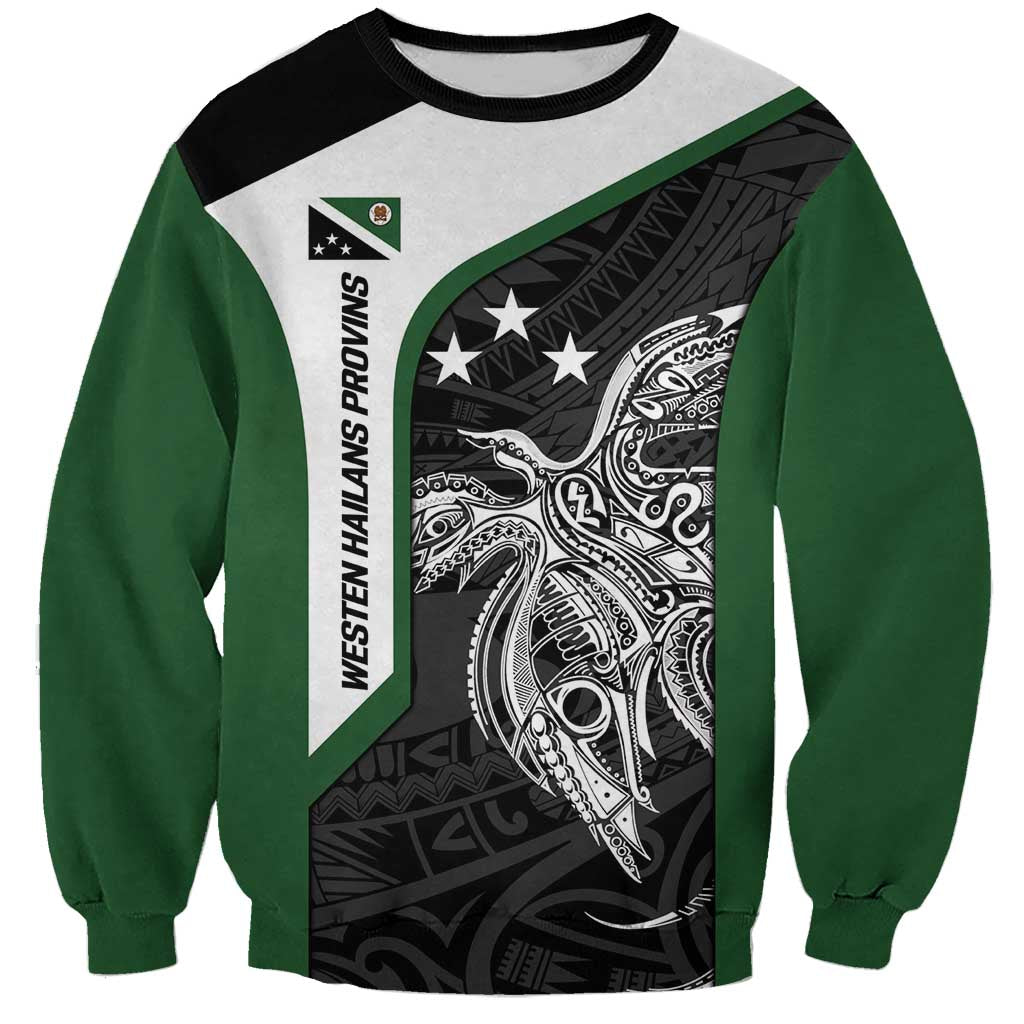 Personalised PNG Western Highlands Province Sweatshirt Bird of Paradise Tattoo Flag Motif LT9 Unisex Green - Polynesian Pride
