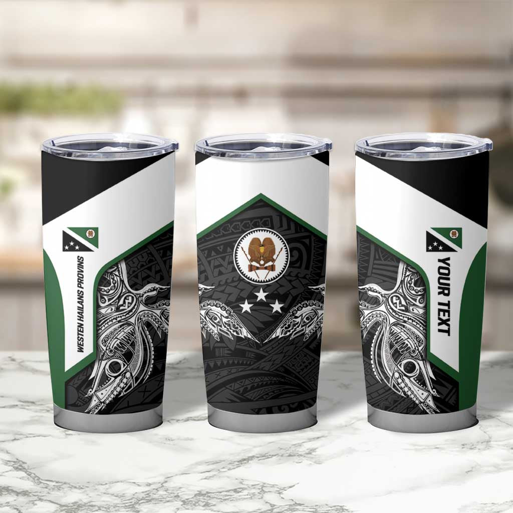 Personalised PNG Western Highlands Province Tumbler Cup Bird of Paradise Tattoo Flag Motif - Polynesian Pride