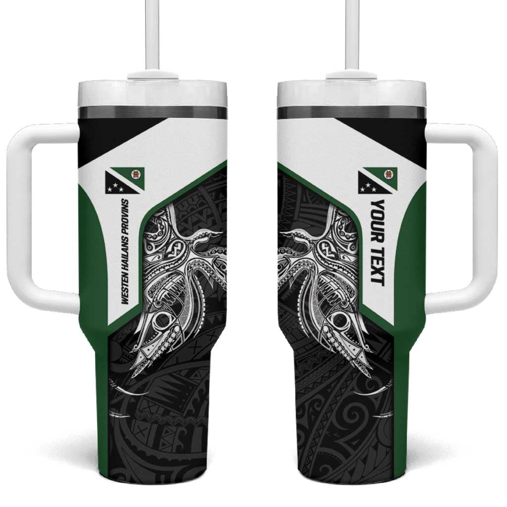Personalised PNG Western Highlands Province Tumbler With Handle Bird of Paradise Tattoo Flag Motif - Polynesian Pride
