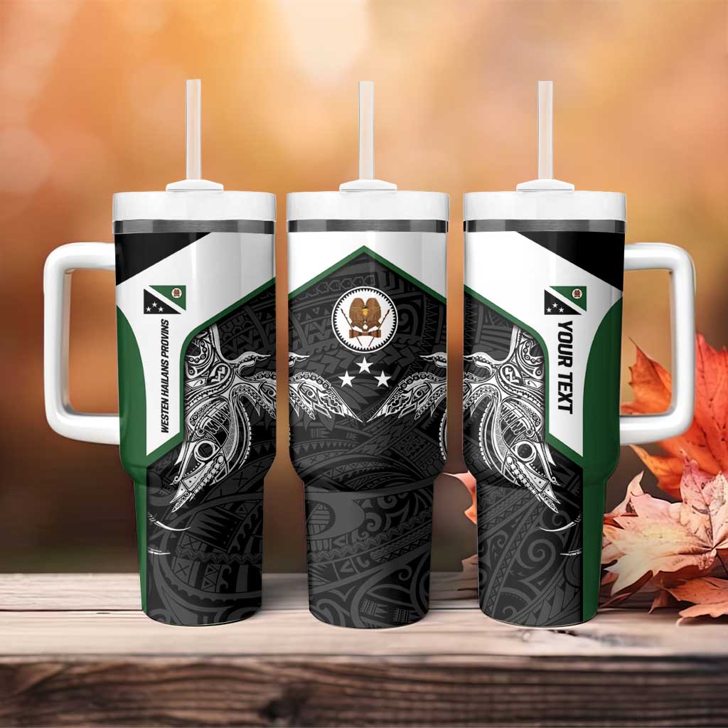 Personalised PNG Western Highlands Province Tumbler With Handle Bird of Paradise Tattoo Flag Motif - Polynesian Pride
