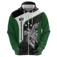 Personalised PNG Western Highlands Province Zip Hoodie Bird of Paradise Tattoo Flag Motif - Polynesian Pride