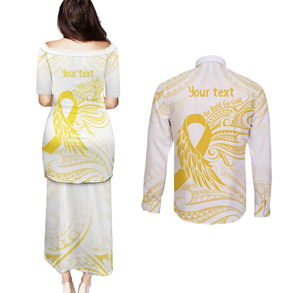 Be Bold Go Gold Polyneisan Ribbon Childhood Personalised Couples Matching Puletasi and Long Sleeve Button Shirt LT9 - Polynesian Pride