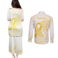 Be Bold Go Gold Polyneisan Ribbon Childhood Personalised Couples Matching Puletasi and Long Sleeve Button Shirt LT9 - Polynesian Pride