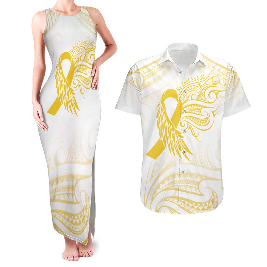 Be Bold Go Gold Polyneisan Ribbon Childhood Personalised Couples Matching Tank Maxi Dress and Hawaiian Shirt LT9 Gold - Polynesian Pride