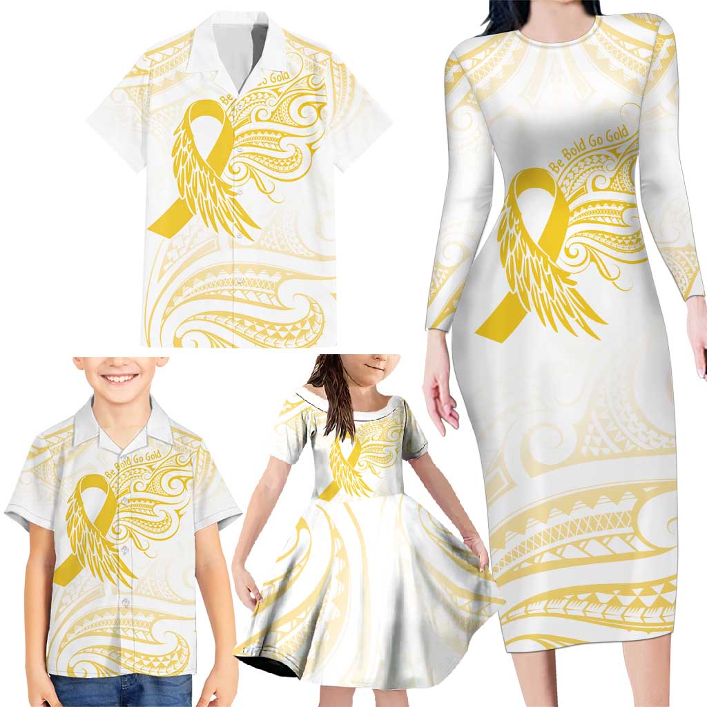 Be Bold Go Gold Polyneisan Ribbon Childhood Personalised Family Matching Long Sleeve Bodycon Dress and Hawaiian Shirt