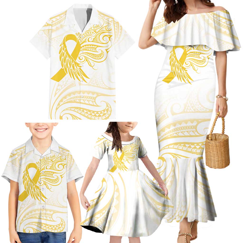 Be Bold Go Gold Polyneisan Ribbon Childhood Personalised Family Matching Mermaid Dress and Hawaiian Shirt