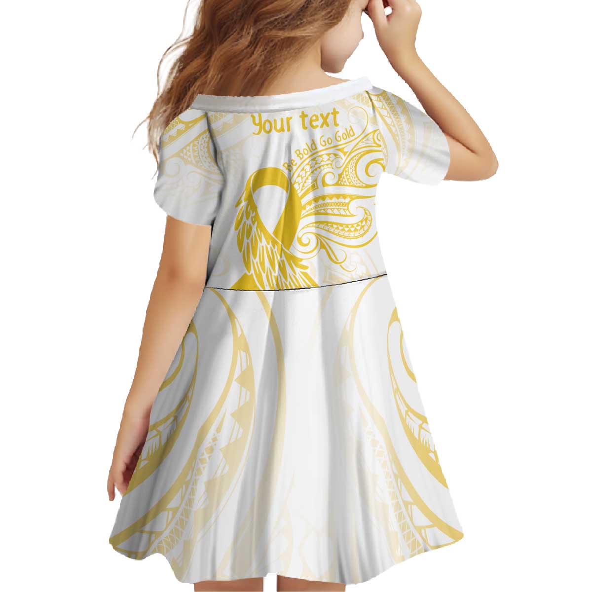 Be Bold Go Gold Polyneisan Ribbon Childhood Personalised Family Matching Off The Shoulder Long Sleeve Dress and Hawaiian Shirt