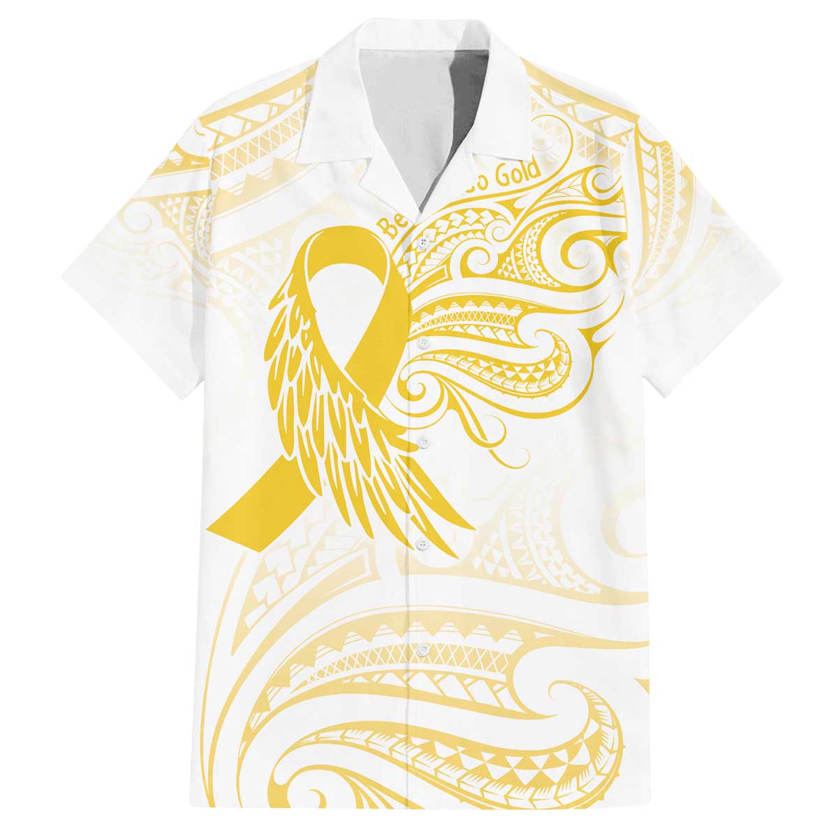 Be Bold Go Gold Polyneisan Ribbon Childhood Personalised Family Matching Off The Shoulder Long Sleeve Dress and Hawaiian Shirt