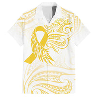 Be Bold Go Gold Polyneisan Ribbon Childhood Personalised Family Matching Off The Shoulder Long Sleeve Dress and Hawaiian Shirt