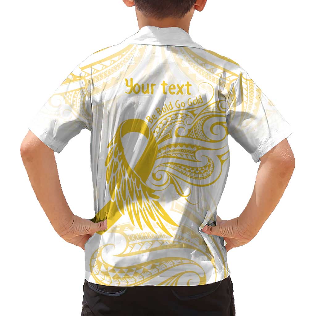 Be Bold Go Gold Polyneisan Ribbon Childhood Personalised Family Matching Short Sleeve Bodycon Dress and Hawaiian Shirt