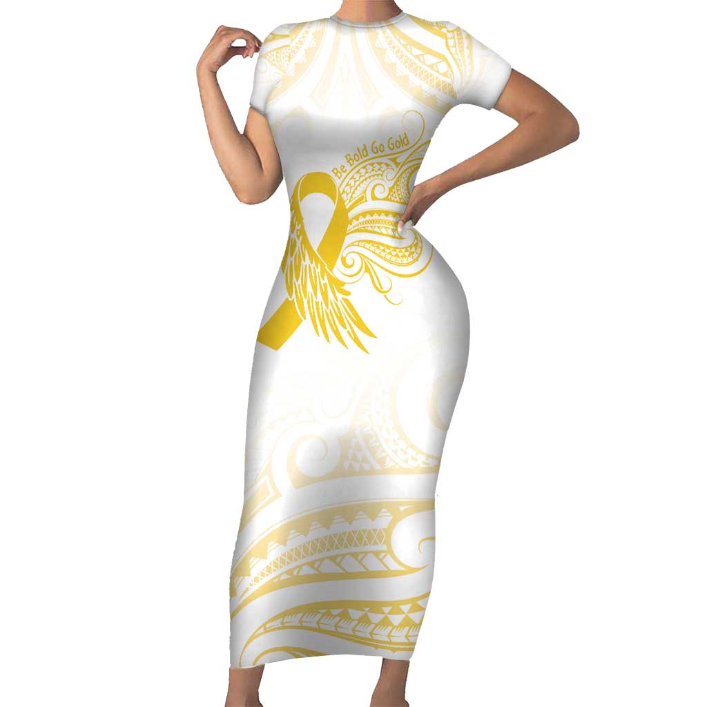 Be Bold Go Gold Polyneisan Ribbon Childhood Personalised Family Matching Short Sleeve Bodycon Dress and Hawaiian Shirt