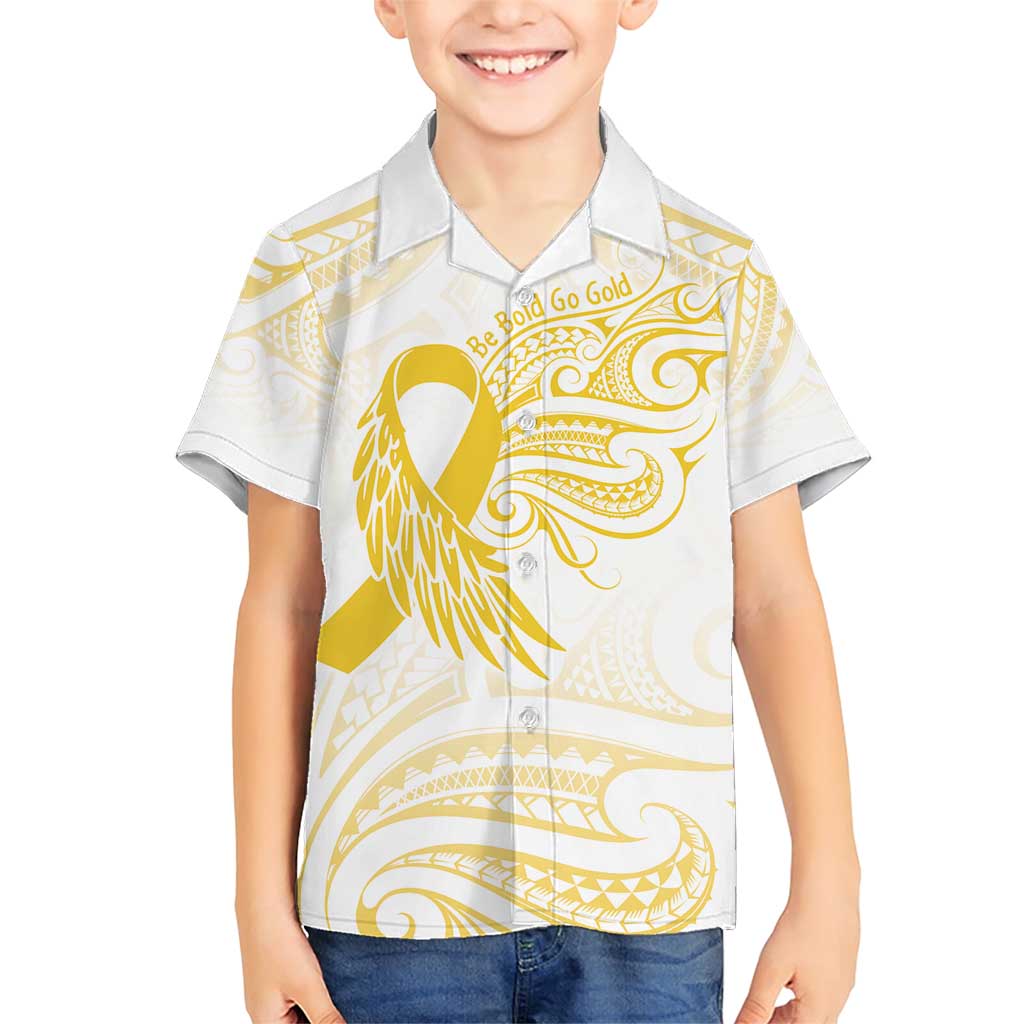 Be Bold Go Gold Polyneisan Ribbon Childhood Personalised Family Matching Short Sleeve Bodycon Dress and Hawaiian Shirt